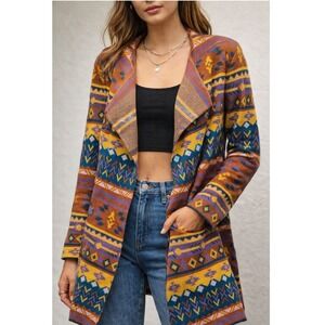 Savanna Jane Women's Longline Open Front Cardigan Aztec Southwestern L